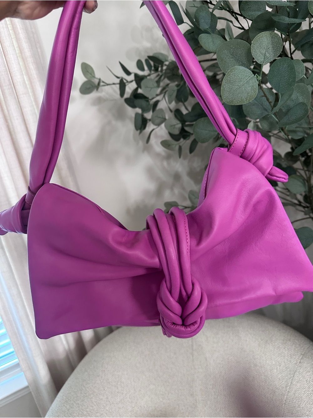 Knot-Front Shoulder Bag in Vibrant Magenta - Picture 3 of 15